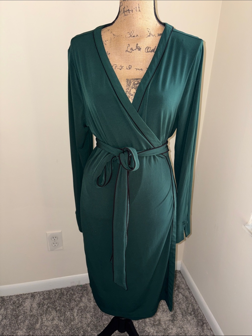 Ann Taylor Factory Emerald Green Wrap Dress with Waist Tie